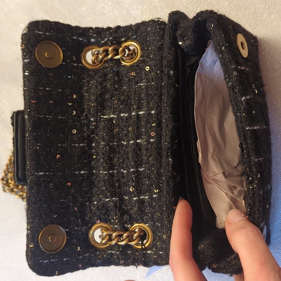 Kurt Geiger Tweed Sequin Black two way bag - Picture 4 of 4